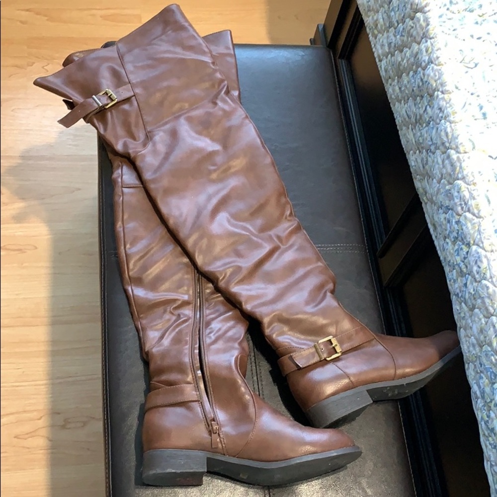 Brown thigh high boots